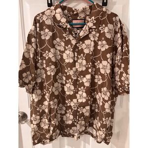 Billy Aloha Men's Brown Floral Hibiscus Short Sleeve Linen Blend Beach 3XL